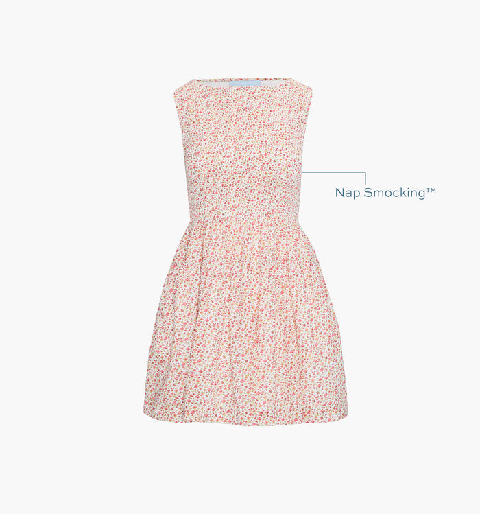 Image of a Nap Dress with text highlighting it's Nap Smocking™ color: Ivory Geo Ditsy