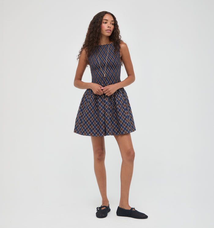 The Cosima Mini Nap Dress -  Wilshire Plaid Chocolate/Navy