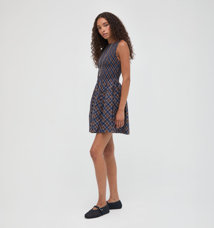 The Cosima Mini Nap Dress -  Wilshire Plaid Chocolate/Navy