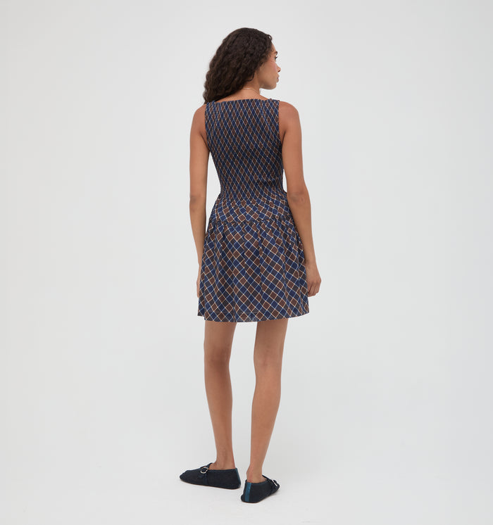 The Cosima Mini Nap Dress -  Wilshire Plaid Chocolate/Navy