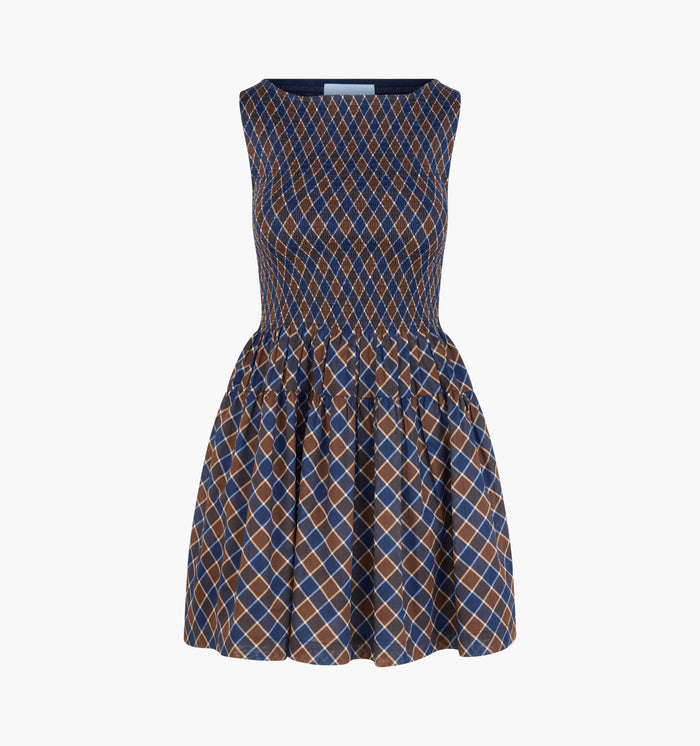 The Cosima Mini Nap Dress -  Wilshire Plaid Chocolate/Navy