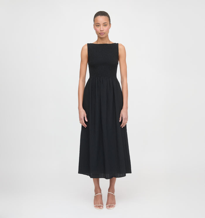The Cosima Nap Dress - Black Tonal Seersucker