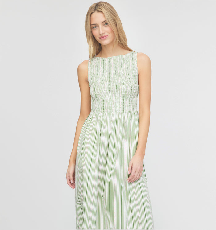 The Cosima Nap Dress - Green Jacquard Stripe