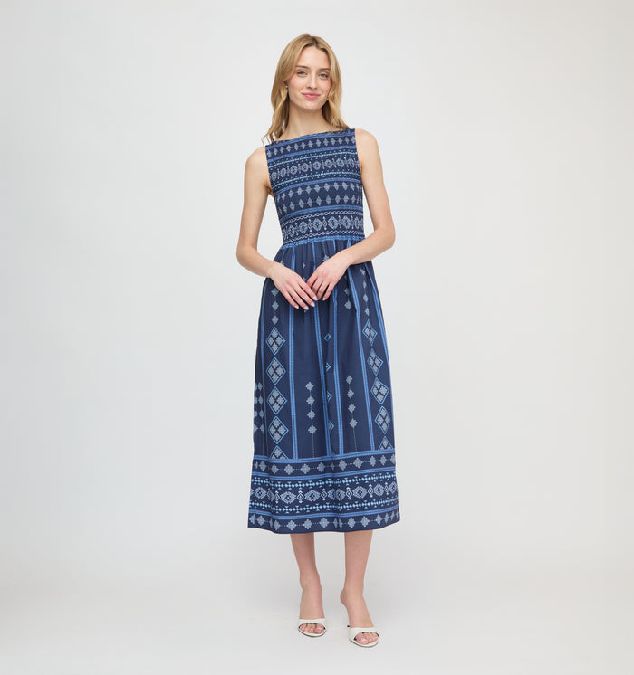 The Cosima Nap Dress - Navy Diamond Batik