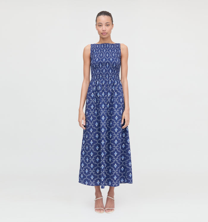 The Cosima Nap Dress - Navy Trellis