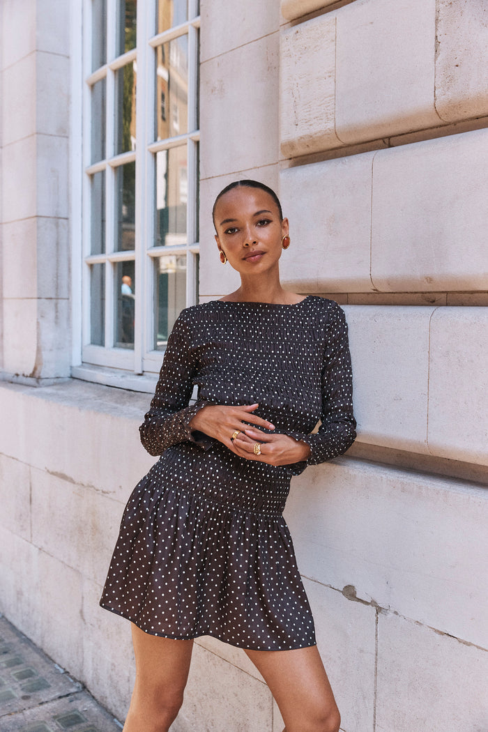 The Dalia Mini Nap Dress - Duke Dot Chocolate