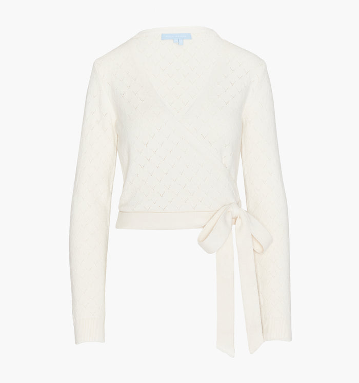 The Deirdre Wrap Sweater - Ivory Pointelle