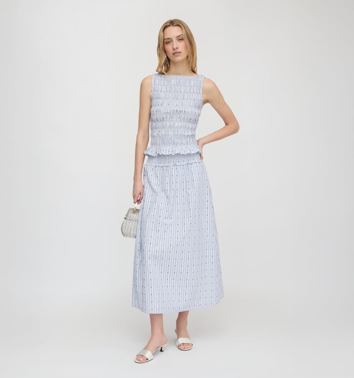 The Delphine Nap Skirt - Blue Swiss Dot