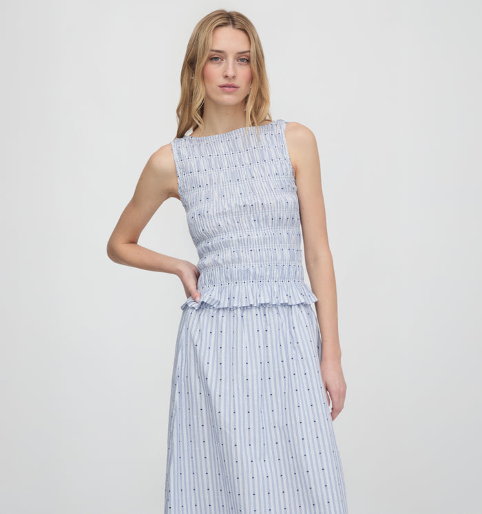 The Delphine Nap Skirt - Blue Swiss Dot