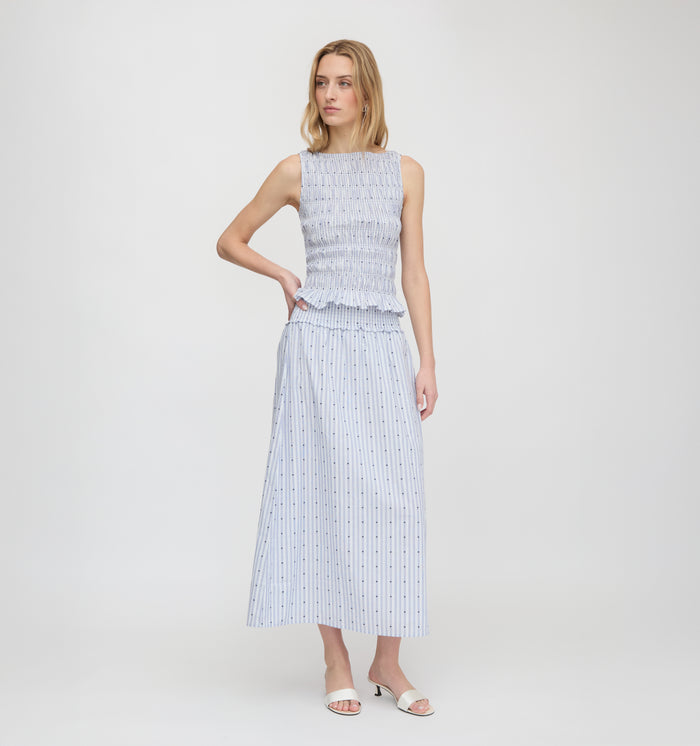 The Delphine Nap Skirt - Blue Swiss Dot