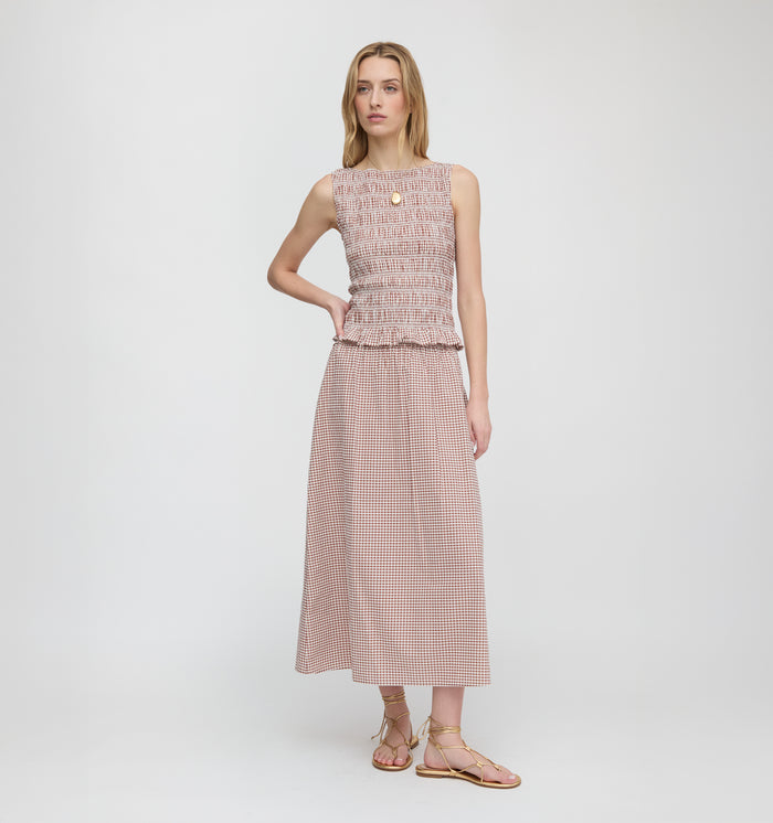 The Delphine Nap Skirt - Cognac Gingham