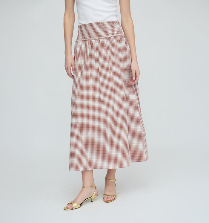 The Delphine Nap Skirt - Cognac Gingham