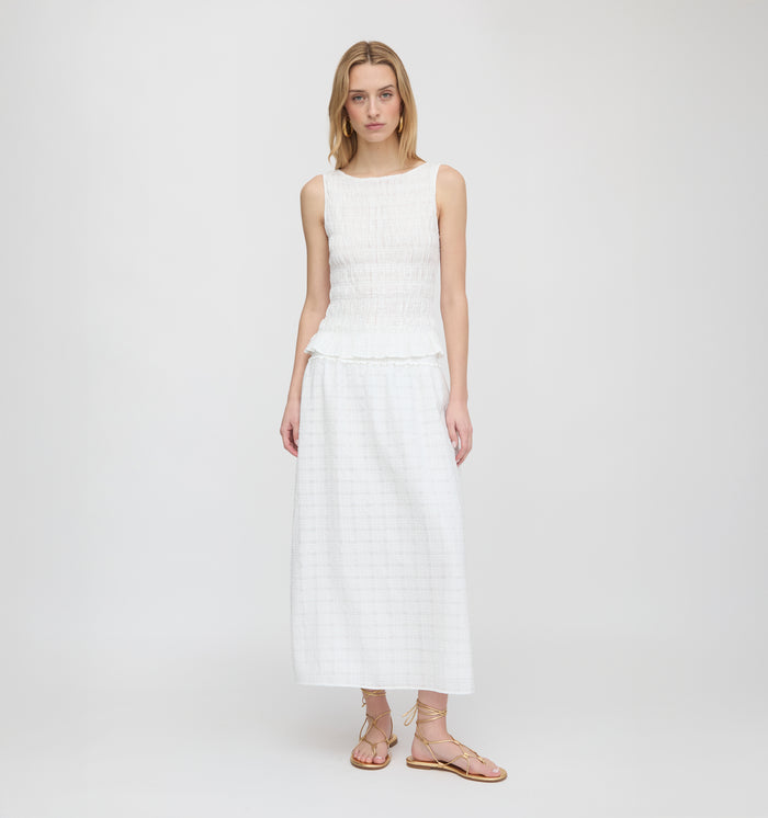 The Delphine Nap Skirt - White Crinkle Check