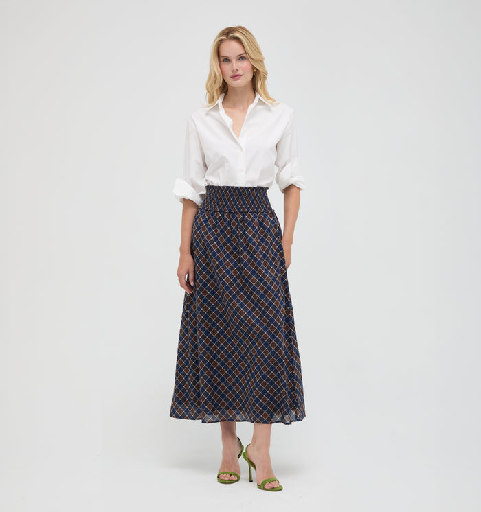 The Delphine Nap Skirt -  Wilshire Plaid Chocolate/Navy