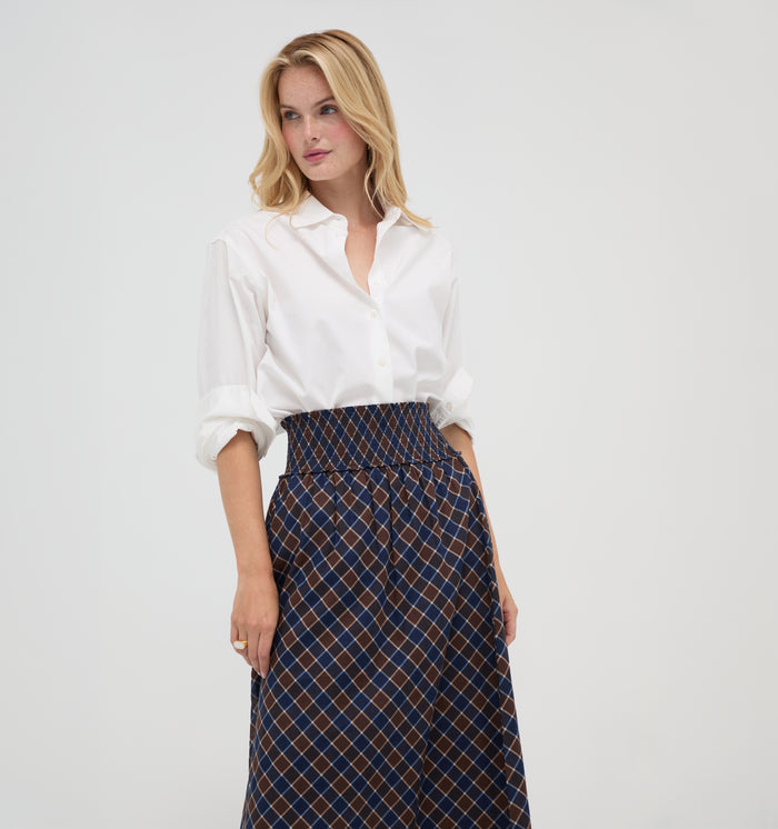 The Delphine Nap Skirt -  Wilshire Plaid Chocolate/Navy
