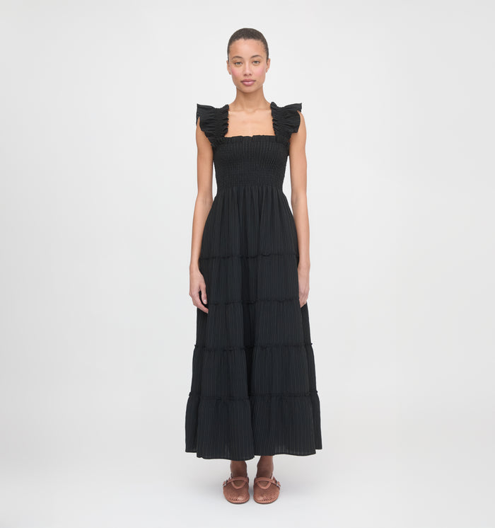 The Ellie Maxi Nap Dress - Black Tonal Seersucker
