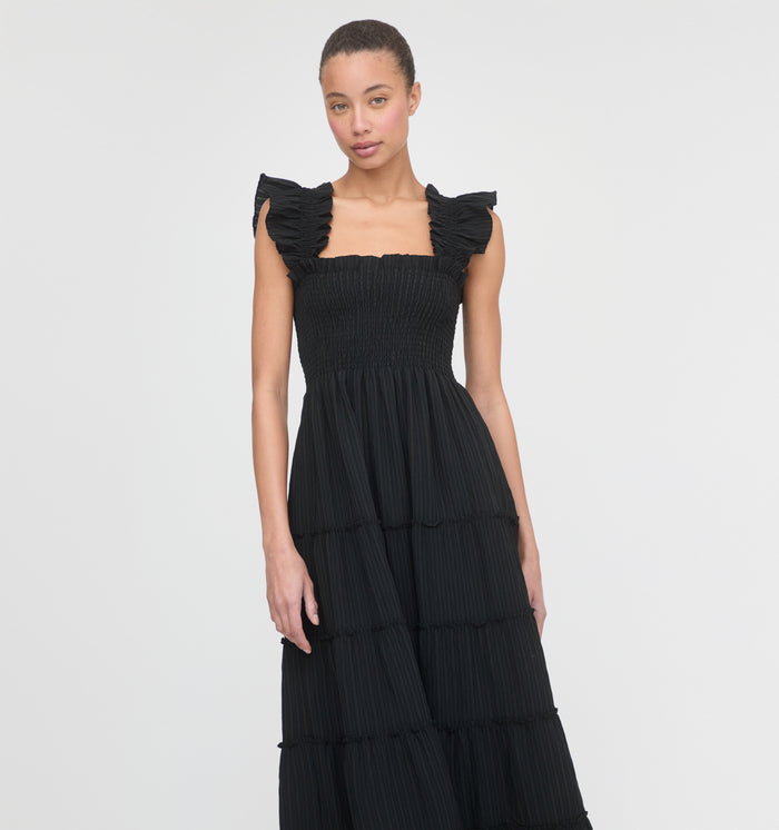 The Ellie Maxi Nap Dress - Black Tonal Seersucker