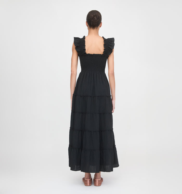The Ellie Maxi Nap Dress - Black Tonal Seersucker