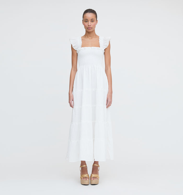 The Ellie Maxi Nap Dress - White Tonal Seersucker