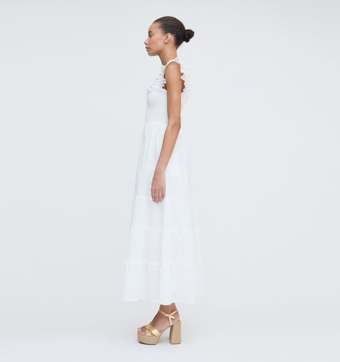 The Ellie Maxi Nap Dress - White Tonal Seersucker