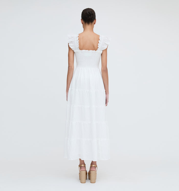 The Ellie Maxi Nap Dress - White Tonal Seersucker