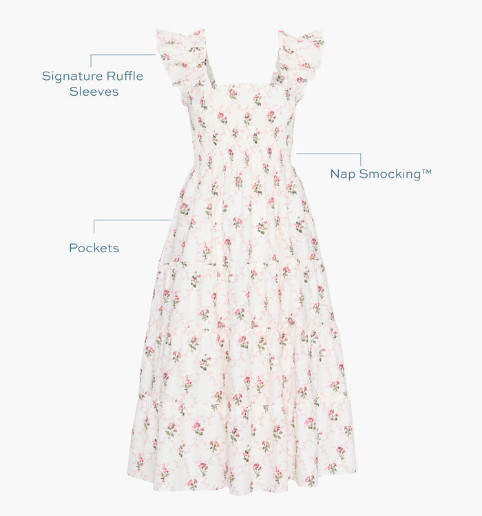 Signature ruffle sleeves, proprietary Nap Smocking™, Pockets color: Briar Trellis