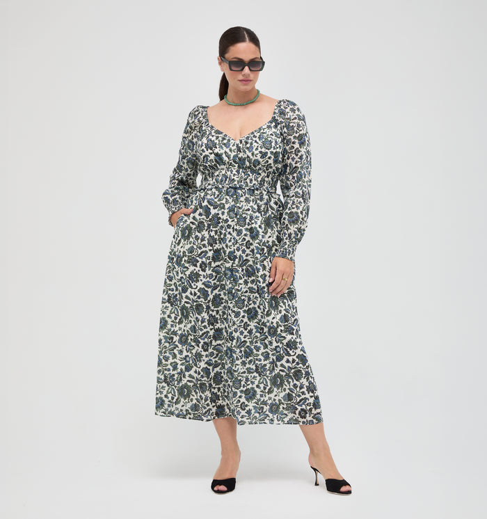 The Eugenia Nap Dress -  Jacobean Bloom Blue/Green