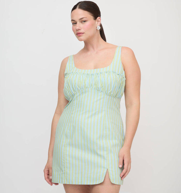 The Eviana Dress - Blue/Green Stripe