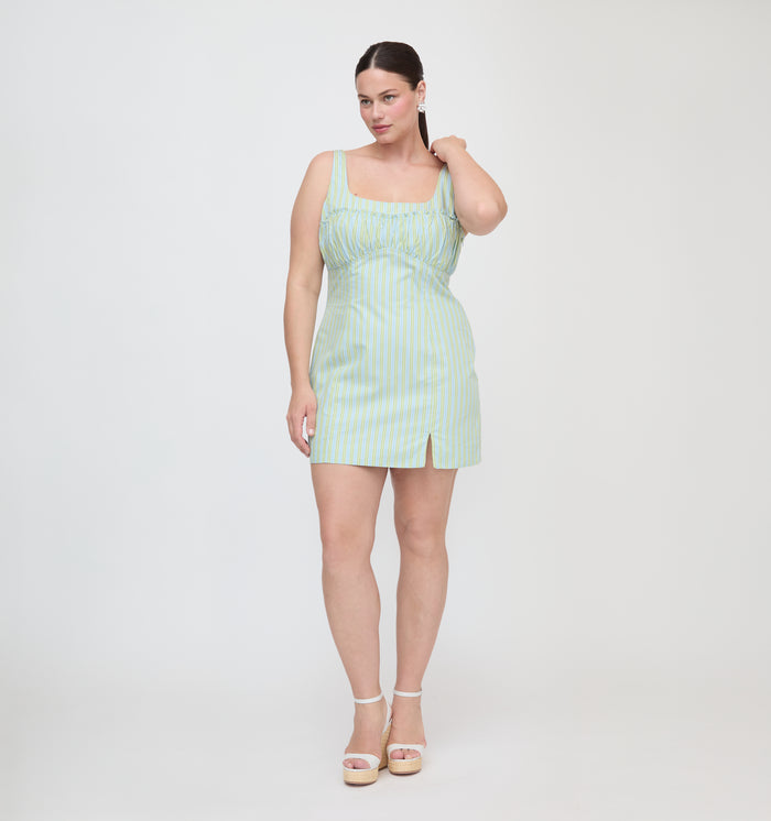 The Eviana Dress - Blue/Green Stripe