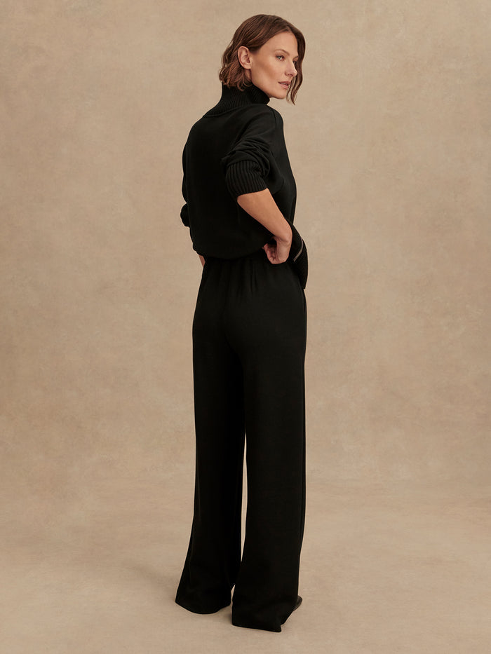 Black|The Extra Wide Leg Pant in black, front view displaying a high-rise waist and wide leg silhouette.