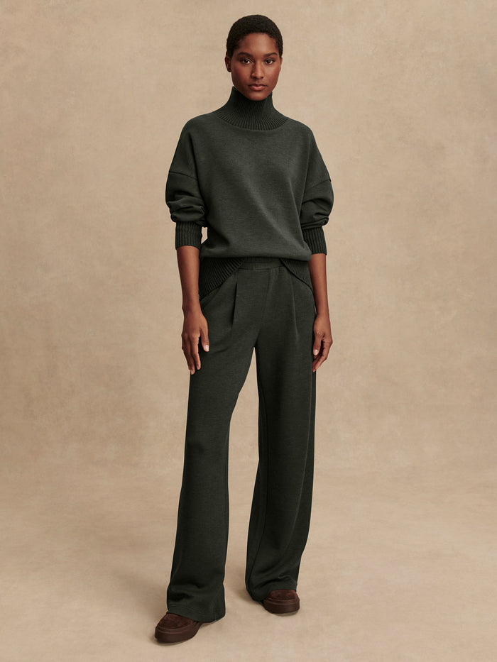Olive Marl|Varley The Extra Wide Leg Pant in Olive Marl, 29.5 inseam, relaxed wide-leg silhouette.
