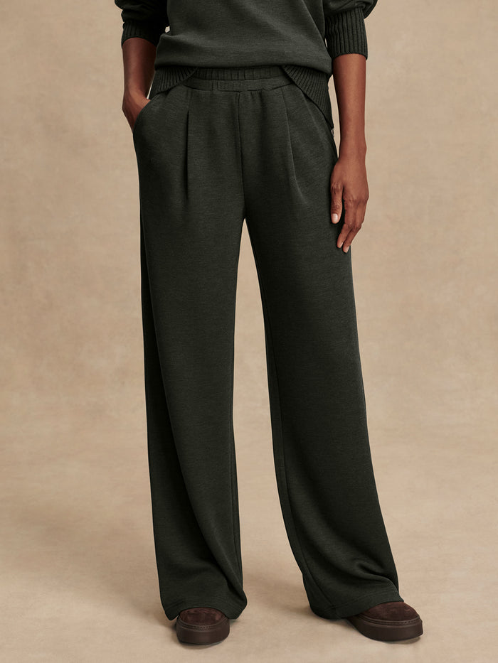 Olive Marl|The Extra Wide Leg Pant in Olive Marl, inseam 29.5, full-length wide-leg trousers for a relaxed silhouette.