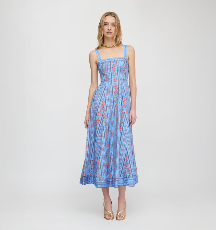 The Ezra Dress - Blue Floral Batik Stripe