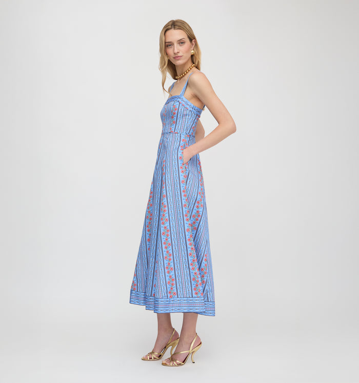 The Ezra Dress - Blue Floral Batik Stripe