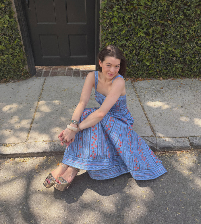 The Ezra Dress - Blue Floral Batik Stripe
