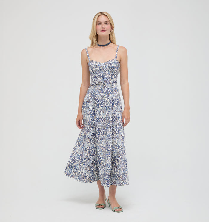 The Fiona Dress -  Chedworth Paisley Blue