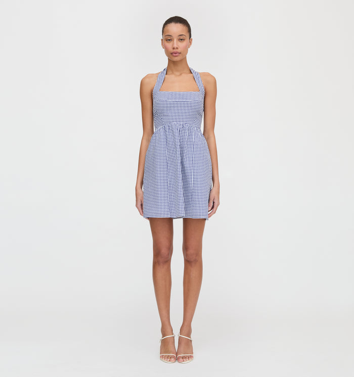 The Fleur Mini Dress - Navy Gingham