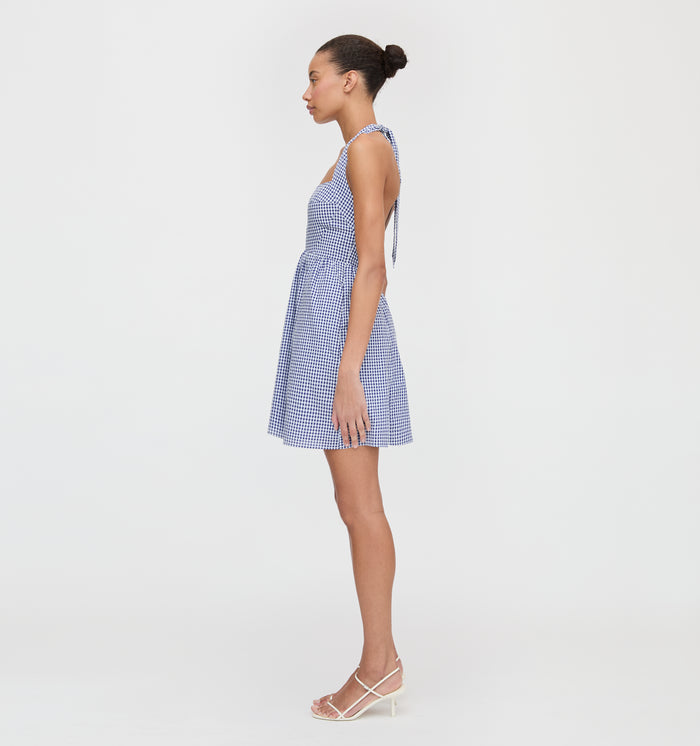 The Fleur Mini Dress - Navy Gingham