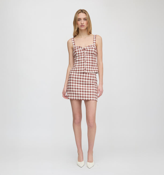 The Hallie Skirt - Cognac Gingham