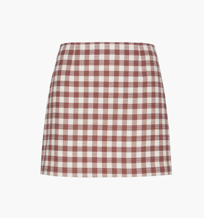 The Hallie Skirt - Cognac Gingham