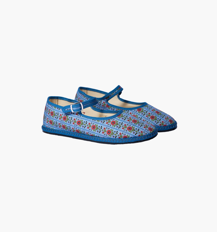 The Hill House x Vibi Venezia Mary Jane Flats - Blue Floral Block Stripe