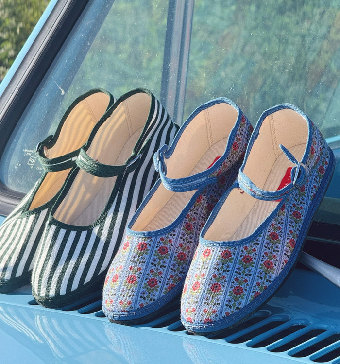 The Hill House x Vibi Venezia Mary Jane Flats - Blue Floral Block Stripe