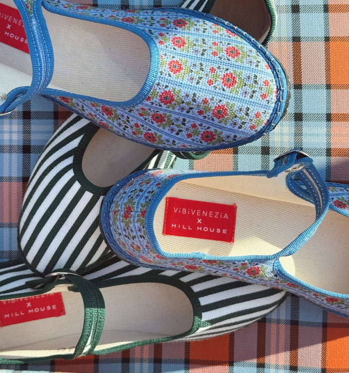 The Hill House x Vibi Venezia Mary Jane Flats - Blue Floral Block Stripe