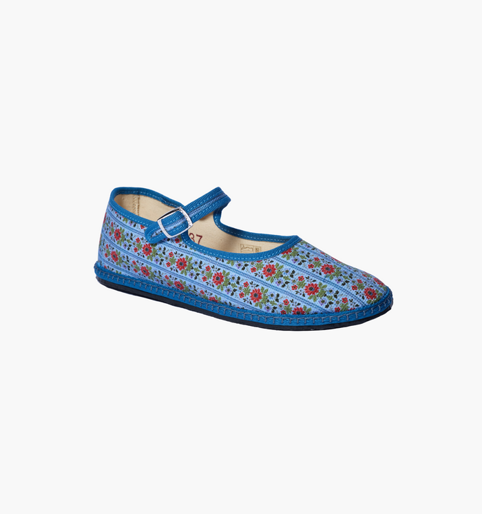 The Hill House x Vibi Venezia Mary Jane Flats - Blue Floral Block Stripe