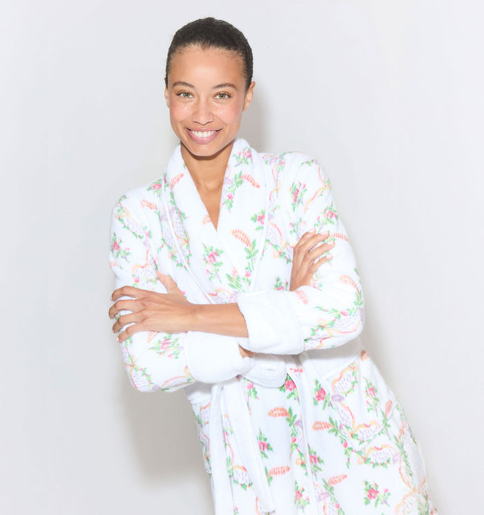 The Hotel Robe in Pink Ribbon Rose Ikat color: Pink Ribbon Rose Ikat