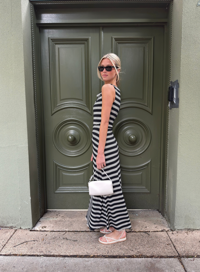 The Jayne Dress - Black/Ivory Stripe