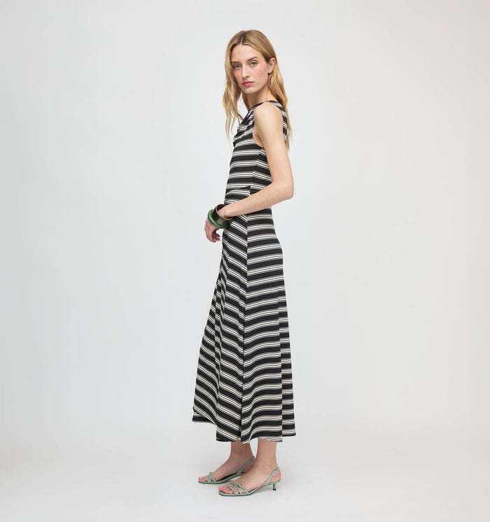 The Jayne Dress - Black/Ivory Stripe