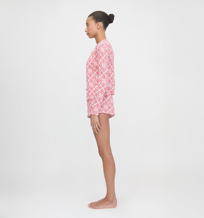The Kaelie Pointelle Cardigan - White Patchwork Doily Heart