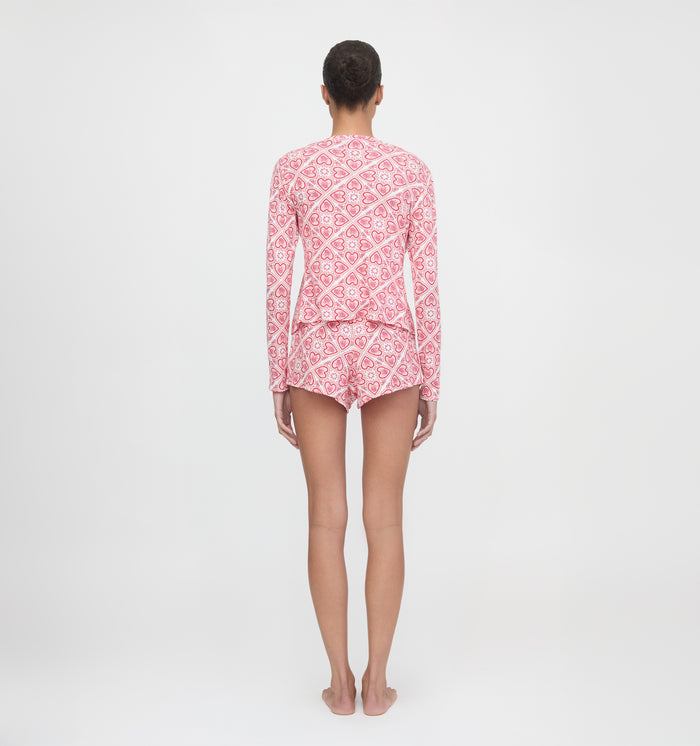 The Kaelie Pointelle Cardigan - White Patchwork Doily Heart