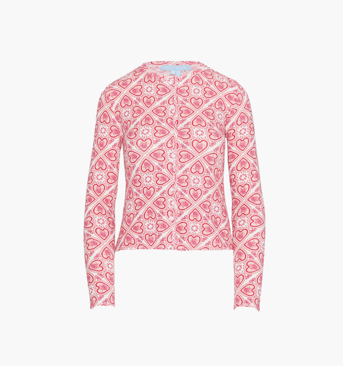 The Kaelie Pointelle Cardigan - White Patchwork Doily Heart